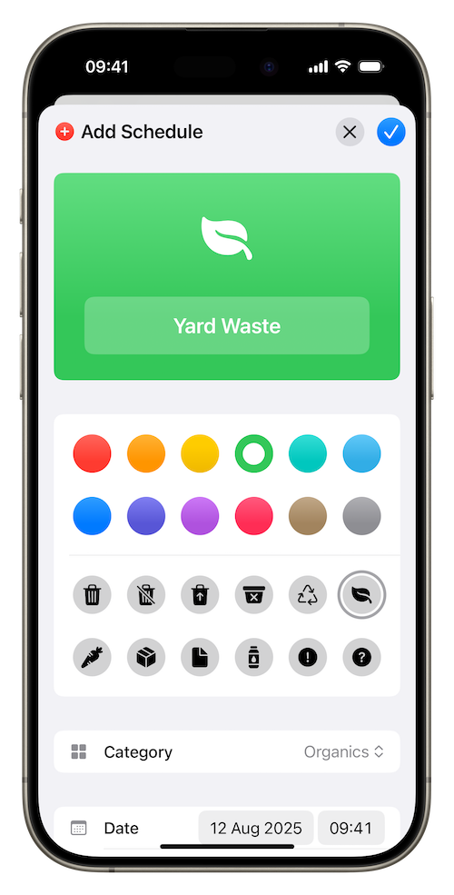 Creating a new recycling schedule with options