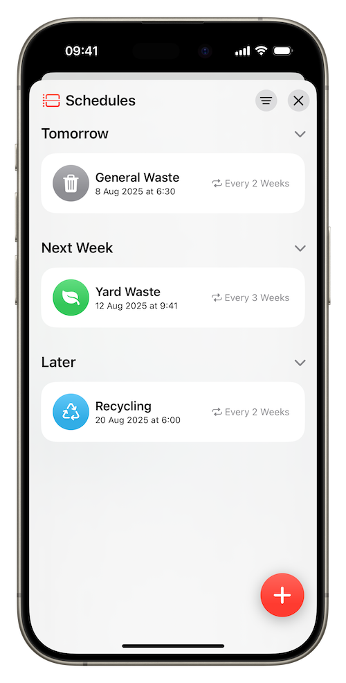 Recycling schedules sorted by pickup date
